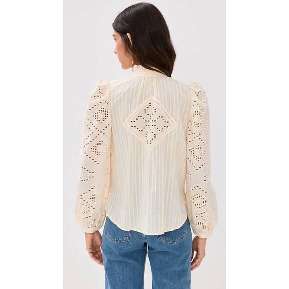 NEW ALIX OF BOHEMIA annabel pearl eyelet shirt in ivory - Picture 2 of 8
